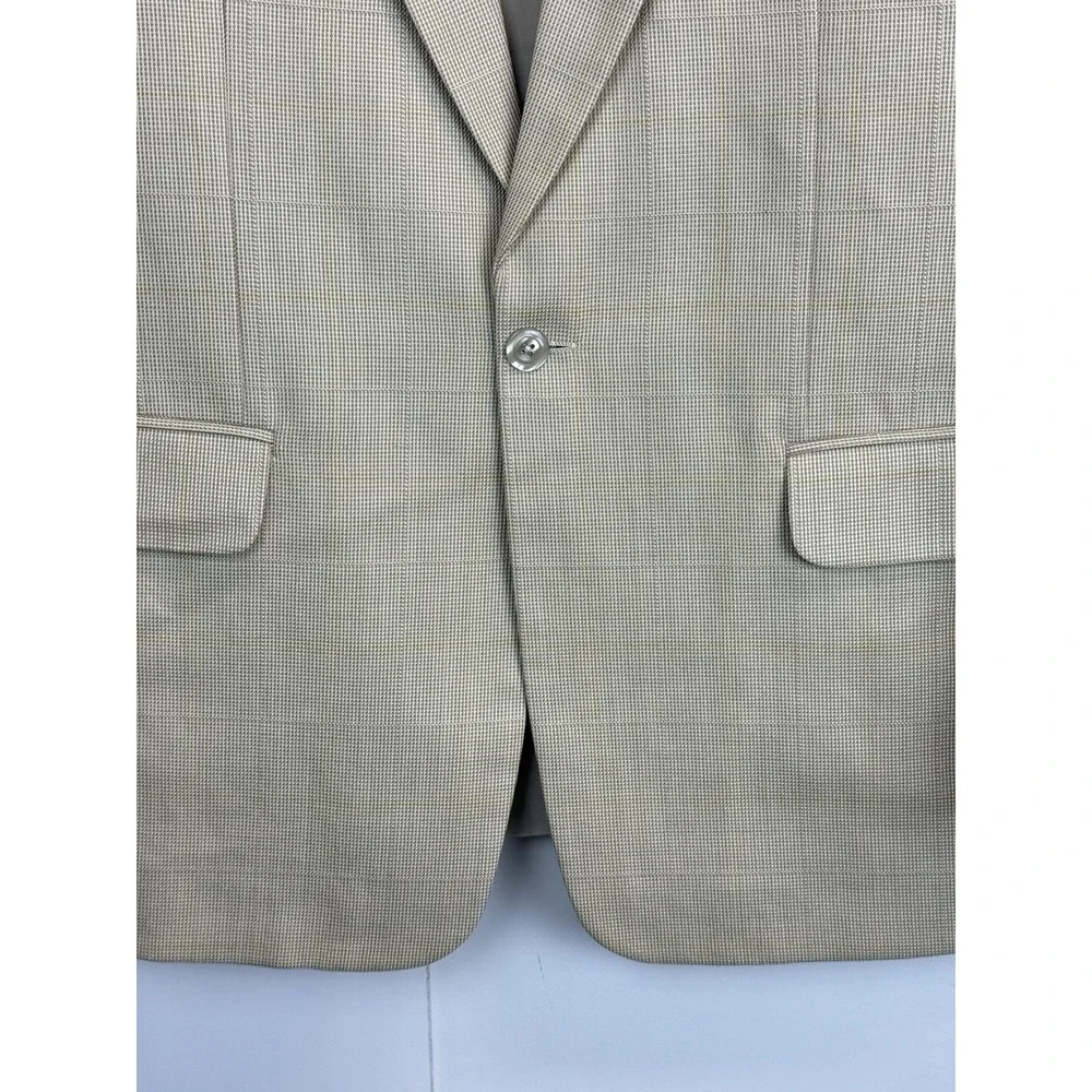 Boss Blazer Mens 44R Beige Windowpane Sport Coat Made In USA‎ One Button